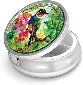 Pill Box-3t Karşılaştırma Küçük Pill Case for Purse & Pocket Mini Metal Pill Holder Travel Pill Container to Hold Supplements Antivirus-Free (Hummingbird)