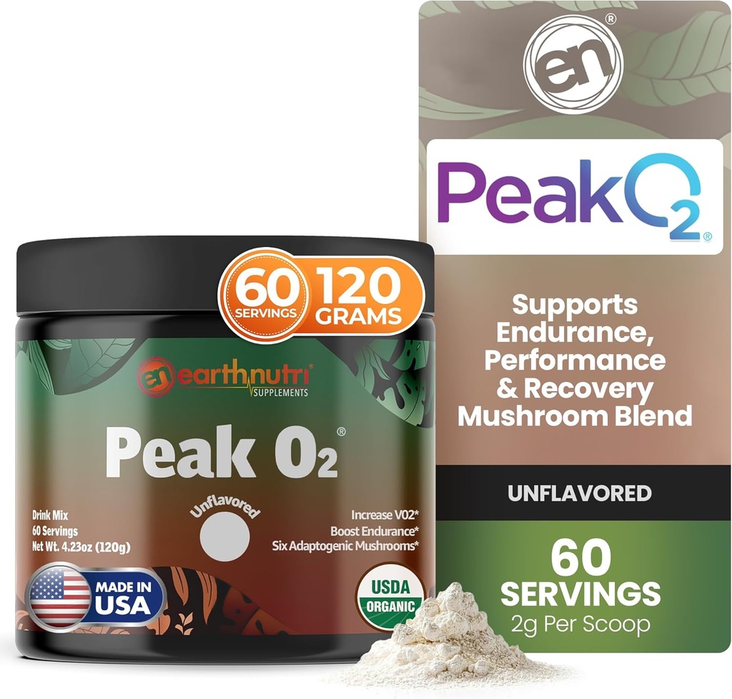 DünyaNutri PeakO2 Workout Supplement - Pre Workout Endurance & Athletic Performansı için Mushroom Supplement - No Katkılar, No Fillers – Supports Stamina, Strength & Recovery - 60 Servisler