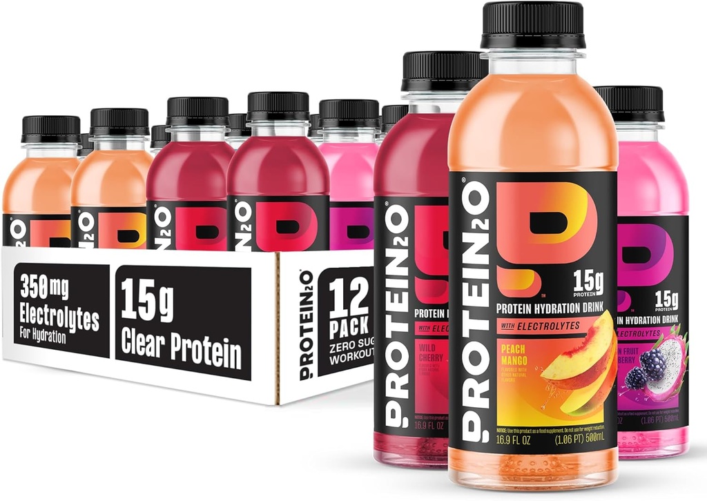 Protein2o Hydration Drink - 2-in-1 Liquid Clear Whey proteini ve Elektrolyte İçecek - 15g Protein, Vitaminler B5, B6 - Post-Workout Recovery - 16.9 Fl Oz - 12 Kont Flavor Fusion Çeşitli Paket