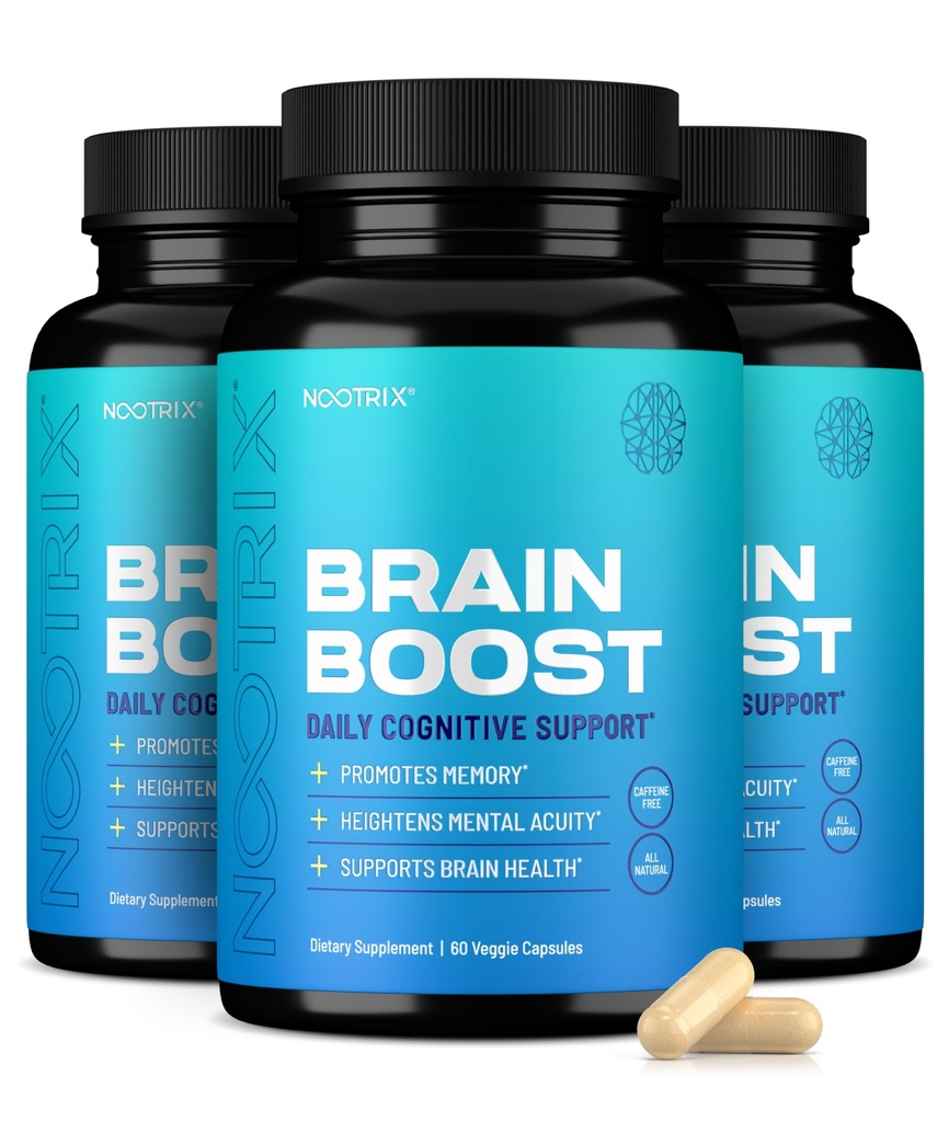 Nootrix Brain Boost Nootropic Supplement | Supports Memory, mental Focus, Cognitive Health & Energy | Sağlıklı Mood & Brain Function | Ginkgo Biloba & DMAE | 180 Capsules