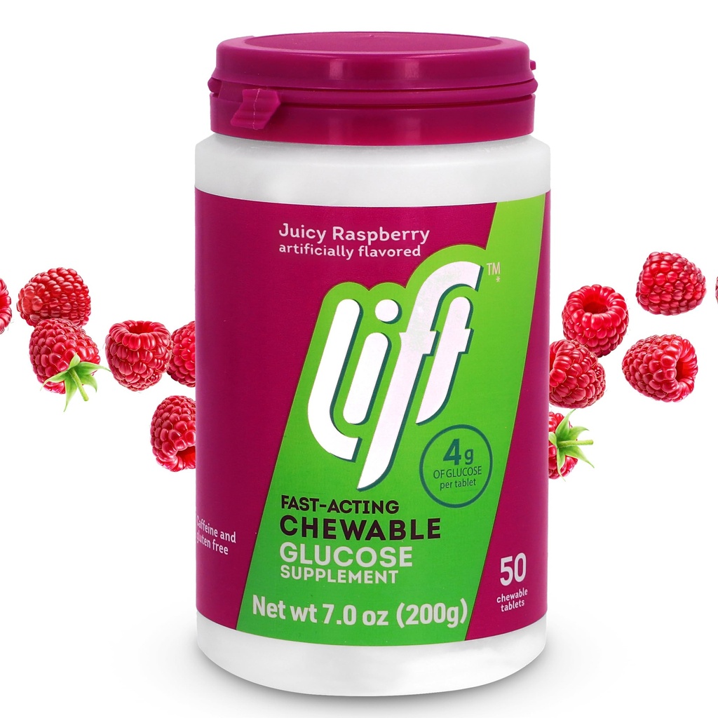Asansör Glucose Fast-Acting Glucose Chewable Energy Tabletleri, Raspberry, 50 ct Jar (Pack of 1)