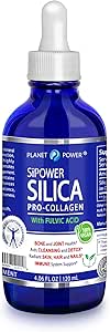 SiPower Silica Vegan Collagen, Supplement Drops-Liquid Mineral Orthosilicic Acid (CH-OSA) + Fulvic Acid. Natural Collagen Booster for Joints, Bones, Hair, Skin, Nails, Immune & Digestive Health-4oz