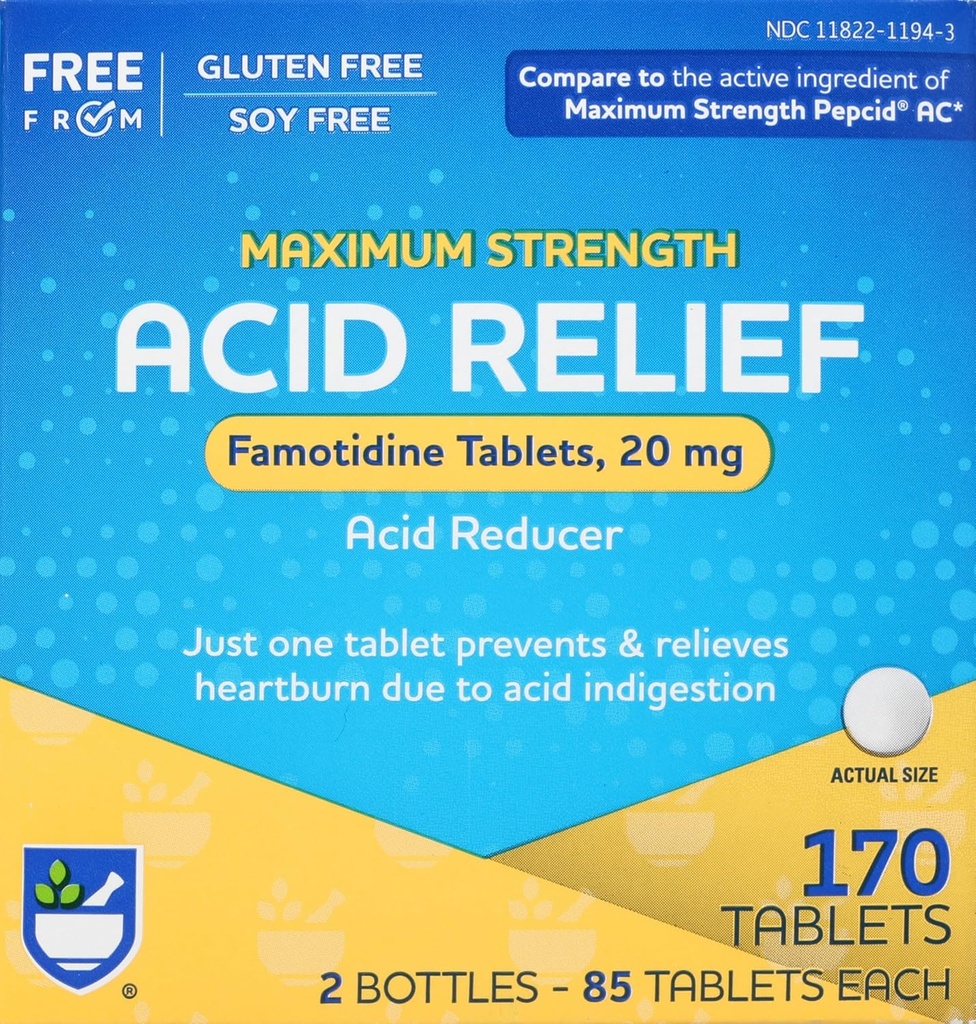 Rite Aid Asit Özellikleri, En Güçlü Famotidine Tabletleri, 20 mg - 2 Şişeler, 85 Kont Her (170 Kont Total) | Heartburn Relief | Acid Reflux | Antacid Chews & Tabletler, Kalpburn Chews & Tabletler