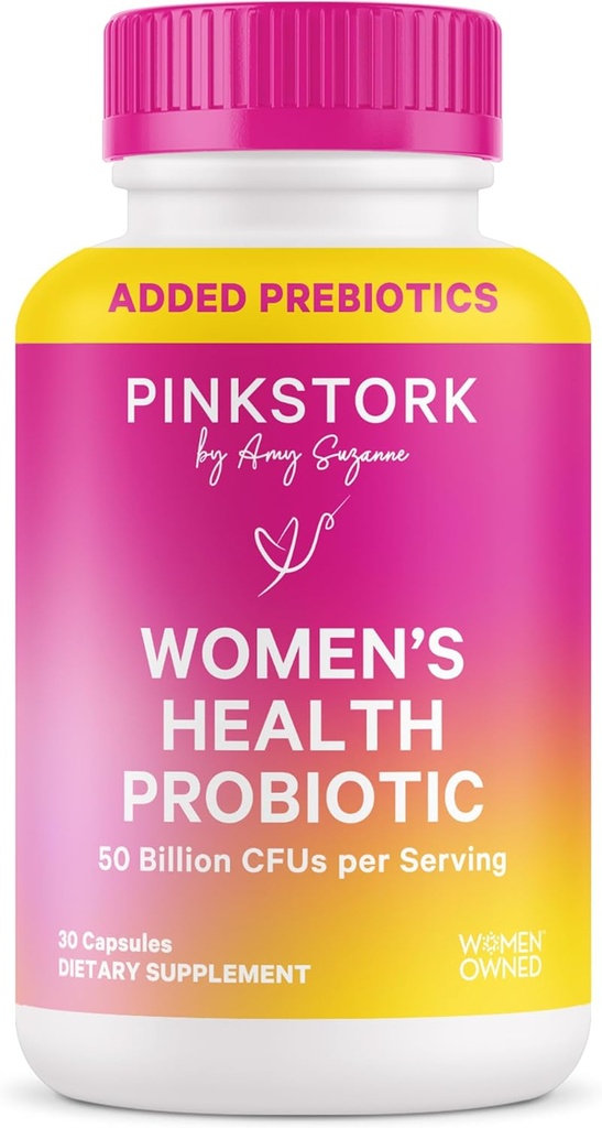 Pink Stork Kadın Sağlığı Probiyotik, 50 Milyar CFU | Klinik olarak Studied Probiyotikler | Vaginal, Gut, Mood, & Hormon Dengesi | Yeast & Odor Support | Probiyotik ve Prebiyotik