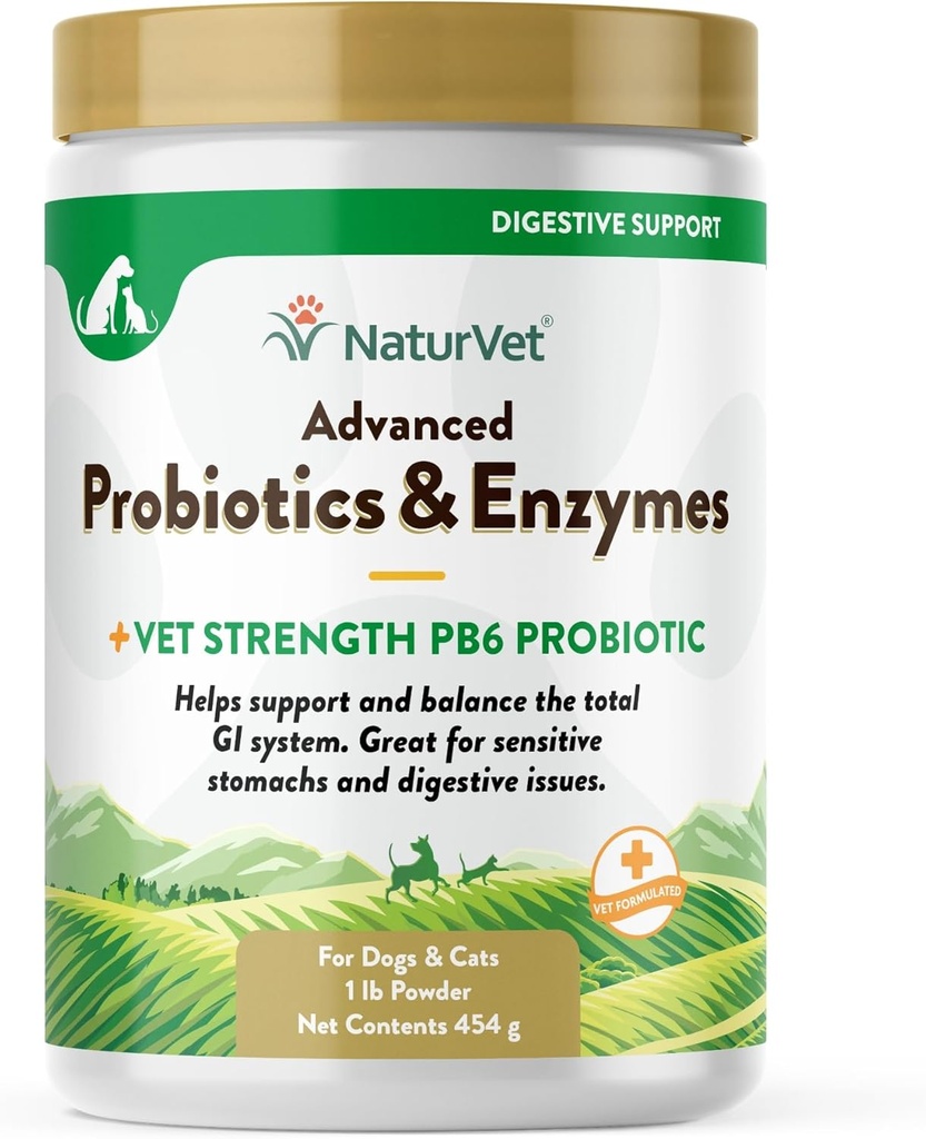 NaturVet – Advanced Probiyotiks & Enzymes - Plus Vet Strength PB6 Probiyotik | Destekler ve Dengeler - Hassas Stomachs & Digestive Issues | for Dogs & Cats (1 lb)