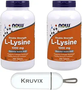 NOW Foods Supplements, L-Lysine (L-Lysine Hydrochloride) 1,000 mg | Double Strength, Amino Acid | 250 Tablets - Pack of 2 with Pill Organizer