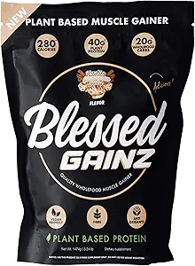 BLESSED Gainz Vegan Protein Powder Gainer - 40g Plant Based Protein Powder - Αντικατάσταση γεύματος Ανακινήστε με Pea Protein Powder - Vegan Protein Shake - 40 Servings (Vanilla Cinnamon Swirl)