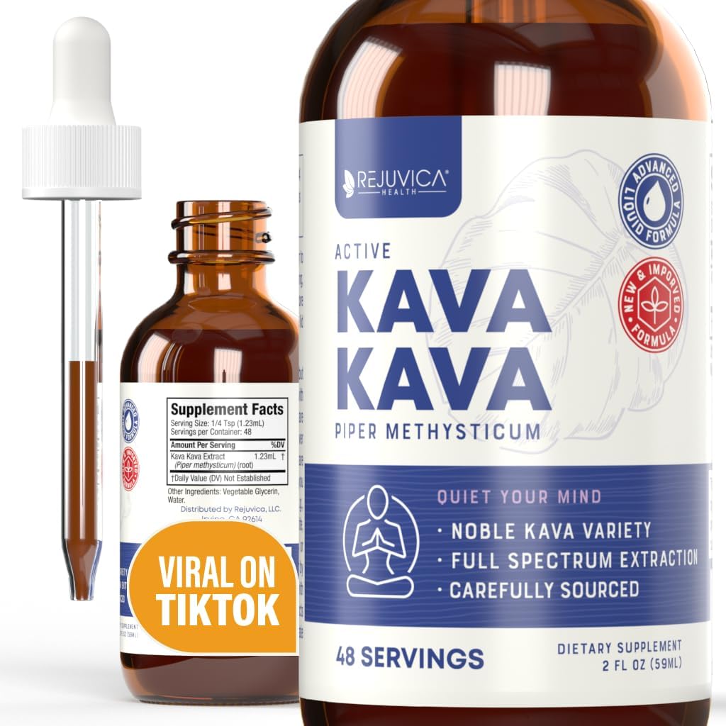 Rejuvica Health Kava Kava Root Extract Supplement - Active Kava Kava - Ισχυρή χαλάρωση & ηρεμία - Υγρό εκχύλισμα - Piper Methysticum - Ευγενής ποικιλία - Φυσικά που συμβαίνει Kavalactones - 48 Υπηρεσίες
