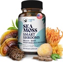 HAPPY FOX Irish Sea Moss Capses & Mushroom Complex - Βιολογικό Seamoss με προσαρμογόνες για την υγεία του εγκεφάλου, 1500mg, 90 Vegan Caps, Βιολογικό συμπλήρωμα μανιταριών