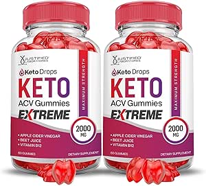 Justified Laboratories (2 Pack Keto Drops Keto ACV Gummies Extreme 2000MG Keto Drops Keto Gummies Advanced Formula Apple Cider Vinegar with Pomegranate Beet Juice Powder B12 Vegan Non GMO 120 Gummys