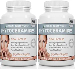 Phytoceramids Rice Biotin Anti Aging Supplement, Wrinkle Rer ve Face Moisturing ile Phytoceramids Vitamin A, C, D ve E, Two Şişe Pack, 120 Capsules 40 mg, Gluten Free