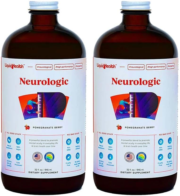 LIQUIDHEALTH Neulogic Focus Supplement - Brain Booster Nootropic Supplement for Cognitive Function, Memory & Focus with Ginkgo Biloba, Choline, L-Theanine & Phosphatidylserine - USA Made (2 Pack)