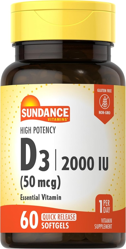 Sundance Vitamin D3 2000 IU | 60 Hızlı Yayın Softgels | Yüksek Potency | Non-GMO ve Gluten Free Supplement