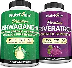 Nutrivein Premium Ashwagandha Capsules & Resveratrol Supplement Sche: High-Abase Resveratrol Capsules and Ashwagandha Supplements for Balance, & Tamir