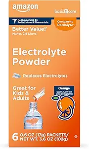 Βασική Φροντίδα Ηλεκτρολυτών Powder Packets για Παιδιά & Ενήλικες, Πορτοκαλί Γεύση, 6 Count (Pack of 1)