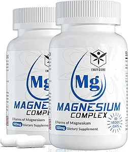 Magnezyum Kompleksi 8 Forms, 500 mg Glycinate, Malate, Citrate, High Abpole Mg for Calm, Sleep, Mood & Health Muscle, Pack of 2, Total 120 Vegan Capsules