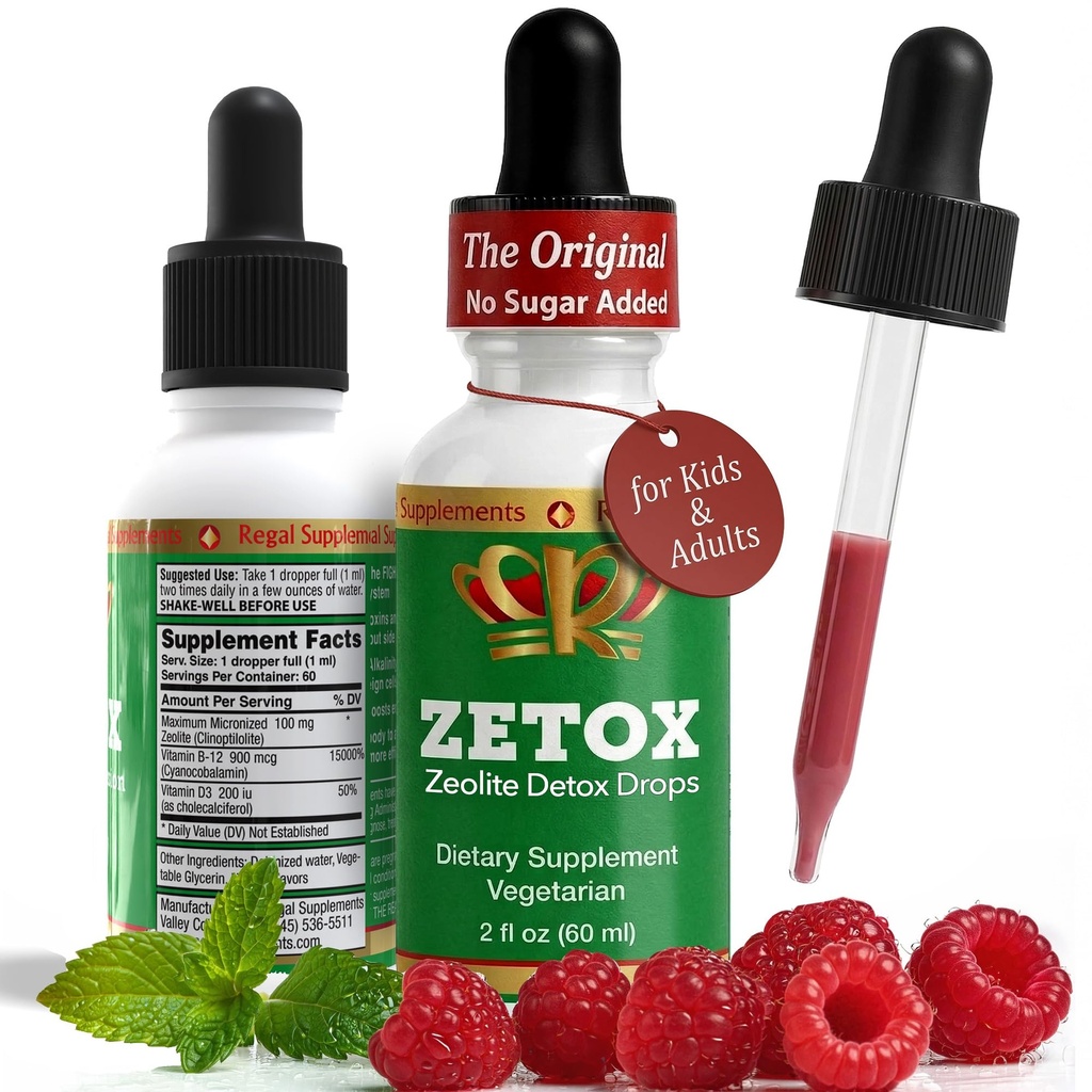 ZETOX | Zeolit Detox for Kids and Yetişkinler | Metil Vitamin B12 ve D3 | Premium Grade Liquid Clinoptilolit Zeolite Drops | Destekler Günlük Detox, Enerji ve Focus (60 Hizmet)