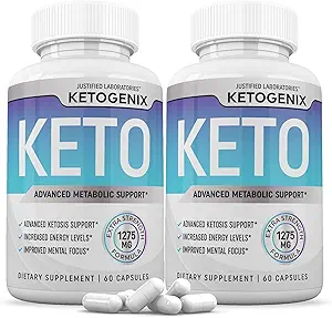 (2 Pack) Ketogenix Keto Pills 1275MG Yeni & Geliştirilmiş Formula Contains Apple Cider Vinegar Ekstra Virgin Zeytinyağı Toz Yeşil Çay Broşürü 120 Capsules