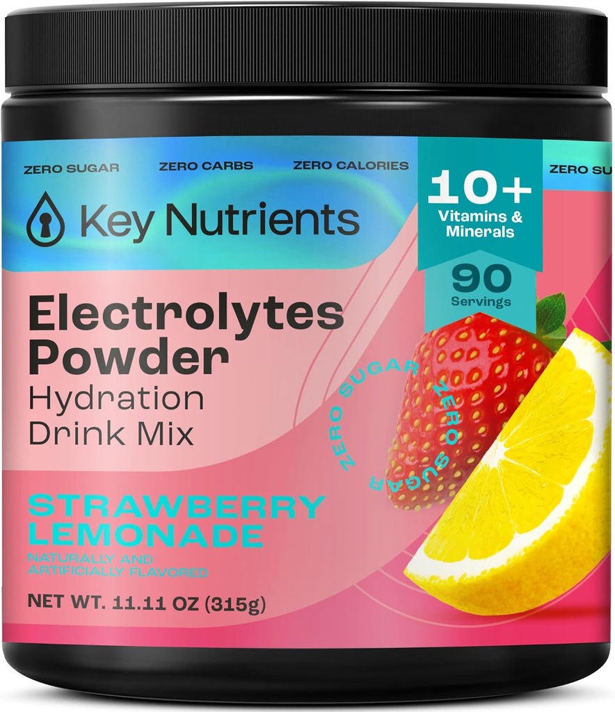KEY NUTRIENTS Electrolytes Toz No Sugar - Juicy Strawberry Lemonade Electrolyte Toz - Hydration Toz - No Calories, Gluten Free Keto Electrolytes Toz - 90 Hizmet - ABD'de Yap