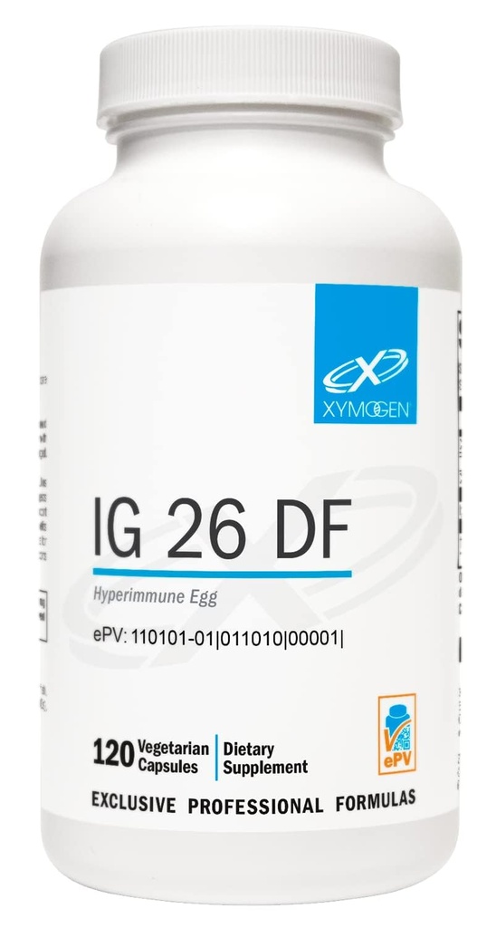 XYMOGEN IG 26 - Συμπλήρωμα ανοσοσφαιρίνης με IgY Max - Γαλακτο-ελεύθερο Colostrum Εναλλακτικό που προέρχεται από το Hyperimune Egg - Κυτοκίνη Ισορροπία & Ανοσολογική Υποστήριξη - Πρώην IG 26 DF (120 κάψουλες)