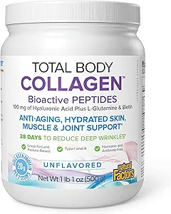 Doğal Faktörler Total Body Collagen - Bioaktif Collagen Supplement for Hair & Nail Büyüme Desteği - Protein, C & More - Unflavored, 500 g (38 Hizmet)