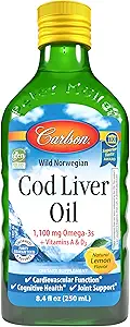 Carlson - Cod Liver Oil, 1100 mg Omega-3s, Liquid Fish Oil Supplement, Wild-Caught Norveç Arctic, Sustainable Sourced Nordic Liquid, Lemon, 250 ml