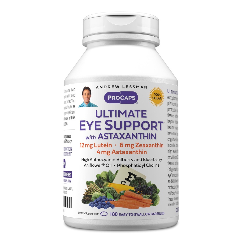 ANDREW LESSMAN Ultimate Eye Support with Astaxanthin 180 Softgels - 12 mg Lutein, 6 mg Zeaxanthin, 4 mg Astaxanthin, Bilberry. Göz Sağlığını Desteklemek için Key Nutrients, Sağlıklı Vizyonu Teşvik Etmek. Katkı yok