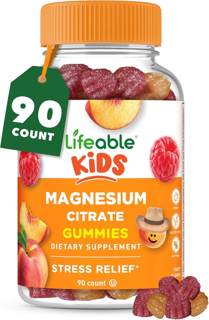 Çocuklar için Yaşamlanabilir Magnezyum Gummies | 170 mg Elemental Magnezyum 1.420 mg Magnezyum Citrate | Great Tasting Kids Supplement | Muscle Support and Stress Relief Chewable | 90 Gummies
