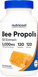 Nutricost Bee Propolis 10:1 5.000 mg Eşdeğer, 120 Capsules - Gluten Free, Non-GMO, Vegetarian Diyetary Supplement, 500 mg of 10:1 Ekstraksiyon