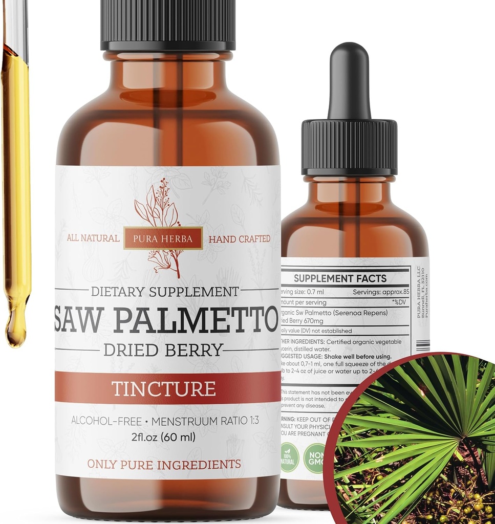 Saw Palmetto Tincture | Premium Alkol-Free Herbal Extract from Saw Palmettoges | Liquid Botanical Supplement | Geleneksel Herbal Formula | ABD'de Yapılacak - 2 oz (60 ml)