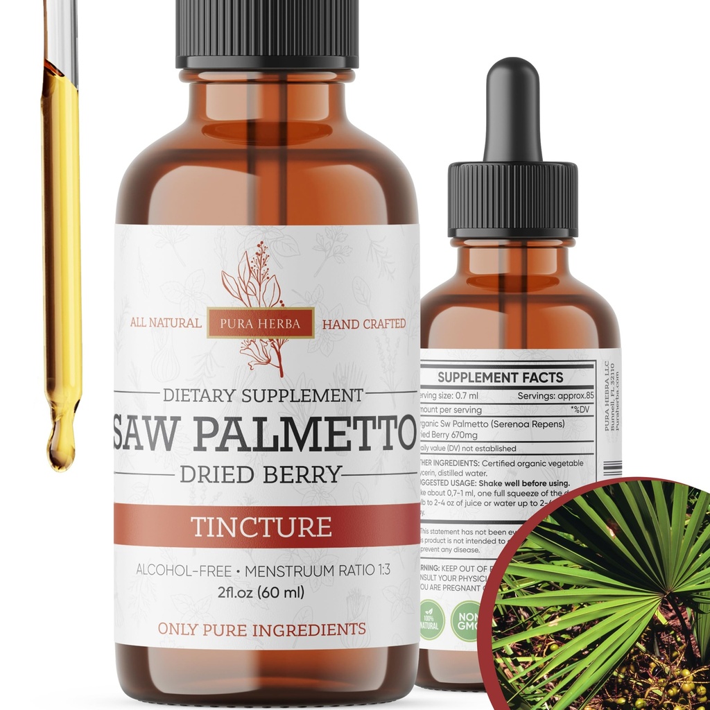 Saw Palmetto Tincture | Premium Alkol-Free Herbal Extract from Saw Palmettoges | Liquid Botanical Supplement | Geleneksel Herbal Formula | ABD'de Yapılacak - 2 oz (60 ml)
