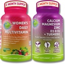 SUPPLEMENTSs Comprehensive Wellness & Bone Health Sche - Women's Daily Multivitamin with Iron + Plant-Baseduba, Magnezyum, çinko, D3, K2 & Turmeric - Vegan, Non-GMO, Clean Materialss