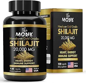Organic Shilajit with Fulvic Acid, Humic Acid, 85+ Minerals- Gold Grade Plus - Same as Resin - Energy, Stamina, Brain Support - 120 Capsules - Made in The USA