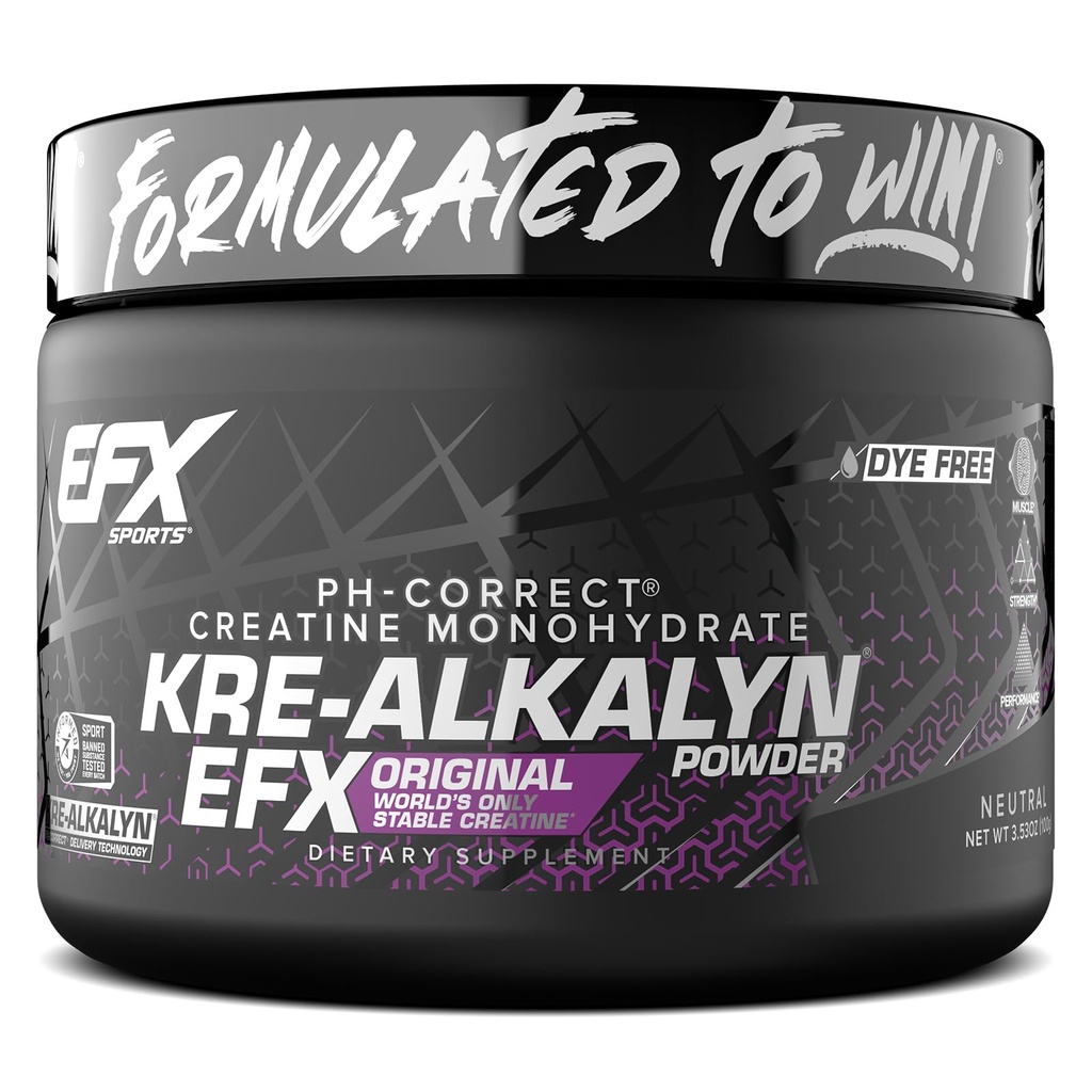EFX Sports Kre-Alkalyn EFX Toz | pH Doğru Kretin Monohidrat Toz Tamam | Güçlü, Kas Büyüme ve Performans | 66 Hizmet (Unflavored)