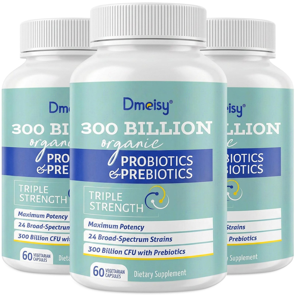 Kadınlar ve Erkekler için probiyotikler, 300 milyar CFU 24 Strains Probiyotiks + 15 Organik Herbs Prebiyotikler, Raf Stable Gut Health Supplement for Digestive Immune & Whole-Body Health, 6 Ay Supply