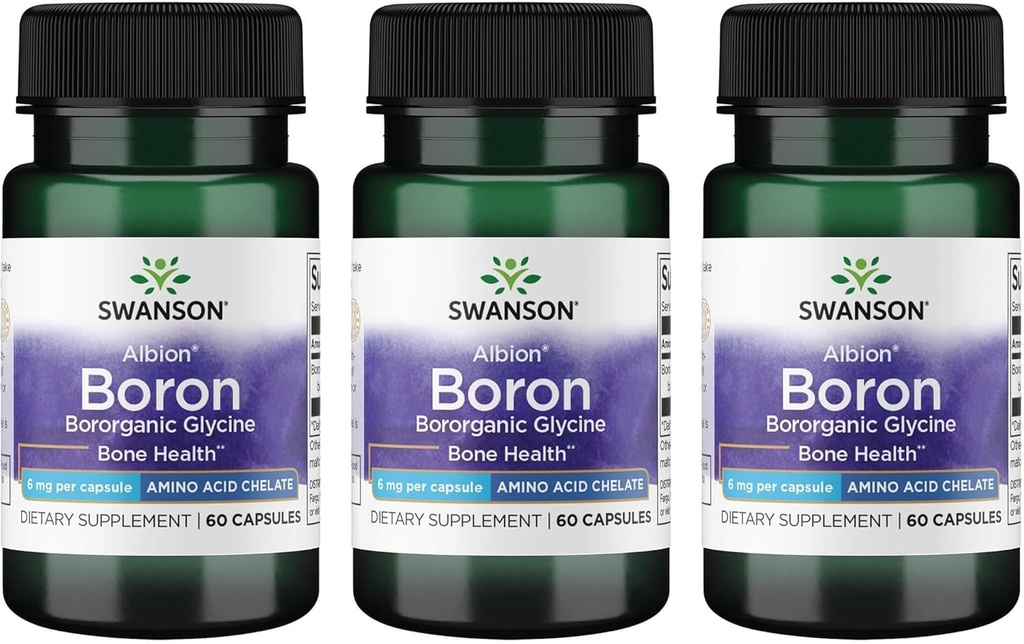 Swanson Boron από Albion - Boroganic Glycine συμπλήρωμα Υποστήριξη Κοινή Υγεία & Υγεία των οστών - Υψηλή Φόρμουλα Απορρόφησης Μπορεί να υποστηρίξει τη συνολική ισορροπία - (60 κάψουλες, 6mg κάθε) (3 Pack)