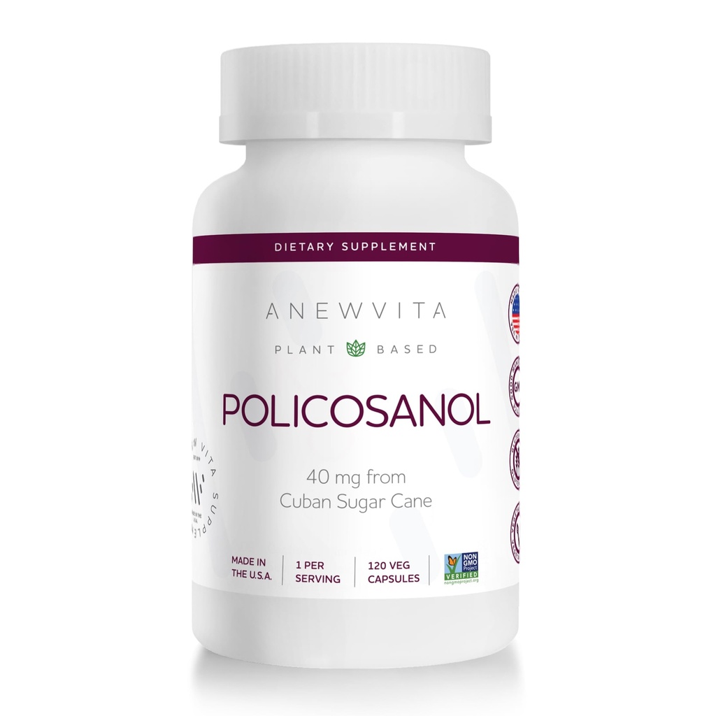 Yeni bir Vita Poli Policosanol Supplement - Sağlıklı Lipid Seviyeler, Plalet Fonksiyonl & Circulation, Küba Kaynaklandı Şekercane, 40 mg per Service, Non-GMO, Gluten-Free - 120 Veggie Capsules, ABD'de Yapıldı
