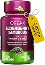 ORZAX Capses Elderberry - Ανοσοποιητικό συμπλήρωμα υποστήριξης με Elderberry Vitamin C και ψευδάργυρο - Αντιοξειδωτικά συμπλήρωμα για γυναίκες και άνδρες (60 κάψουλες λαχανικών)
