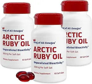 Arctic Ruby Oil - Omega 3 Supplement with Astaxanthin 2mg - Contains Essential Fatty Acids & Antioxidants - Supports Heart, Brain, Eye, Skin, Joint & Immune Health - 60 Softgels (3 Pack)