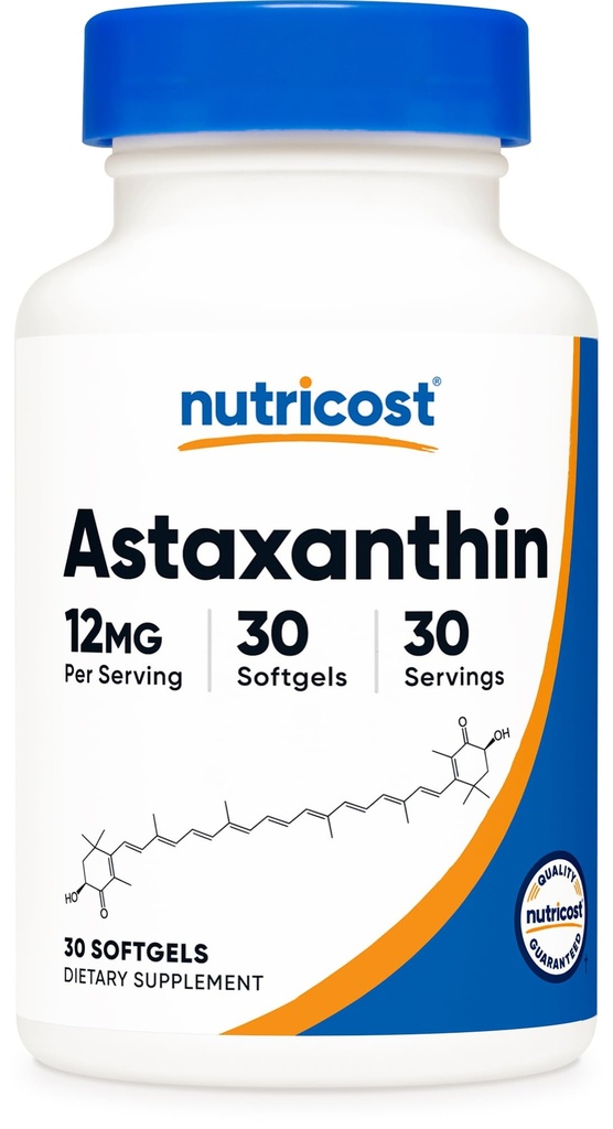 Nutricost Astaxanthin 12 mg, 30 Softgels - Non-GMO ve Gluten Free