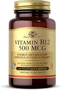 Solgar Vitamin B12 500 mcg - 100 Sebze Kapsülleri - Enerji Metabolism & Nervous System Support - Non-GMO, Vegan, Gluten & Dairy Free, Kosher, Halal - 100 Hizmet