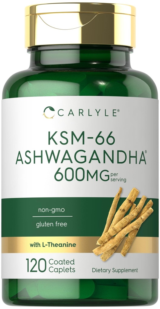 Carlyle KSM-66 Ashwagandha 600 mg | 120 Caplets | L-Theanine | Vegan, Non-GMO, Gluten Free