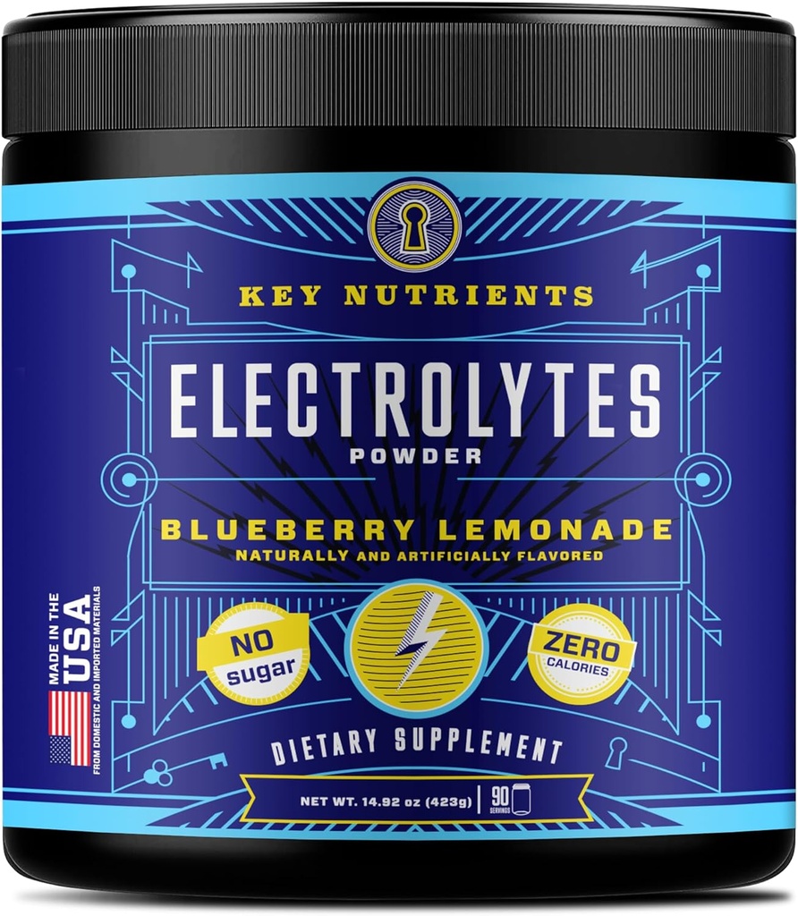 KEY NUTRIENTS Multivitamin Electrolytes Toz No Sugar - Fresh Blueberry Lemonade Electrolyte Toz - Endurance & Energy Supplement - Hydration Drink - No Calories - 90 Services - Made in USA