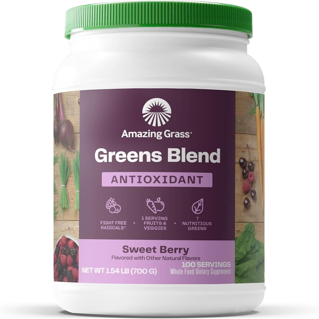 Amazing Grass Greens Superfood Antioksi: Organik Spirulina, Beet Root Toz, Elderberry & Probiyotiks, Sweet Berry, 100 Hizmet (Pazar Mayıs Vary)