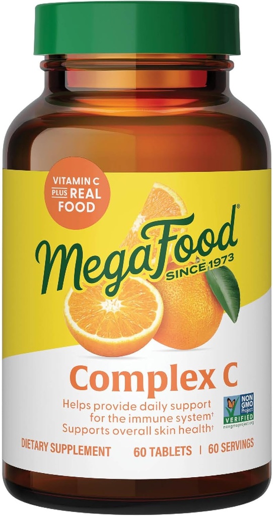 MegaFood Kompleksi C - Vegan Immune Support Supplement with Vitamin C 250 mg, Made with Real Food Including Orange, Cranberry & Brown Rice, Gluten-Free, Kosher - 60 Tablet, 60 Hizmet