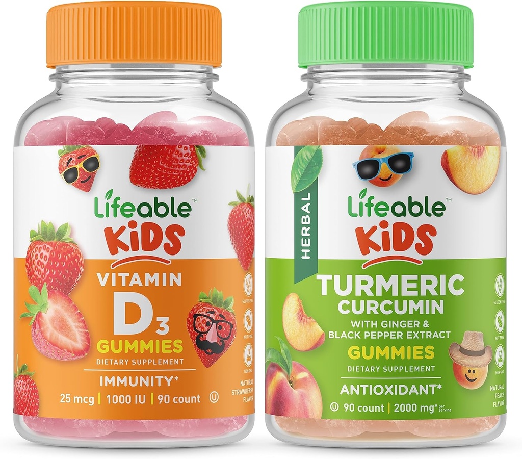 Lifeable Vitamin D Kids + Turmeric Curcumin Kids, Gummies Sche - Great Tasting, Vitamin Supplement, Gluten Free, GMO Free, Chewable Gummy
