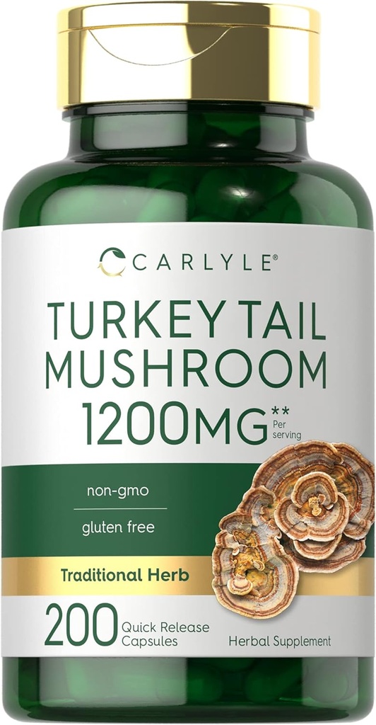 Carlyle Türkiye Tail Mushroom Capsules | 1200 mg | 200 Kont | Non-GMO & Gluten Free Extract