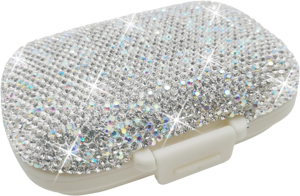 Bling Pill Case for Purse Tıp Vitamini Pocket Pill Case Round Medicine Organizer for Vitamin/Fish Oils/Supplement Travel Medicine Kit (8 Karşılaştırmalı Gümüş)