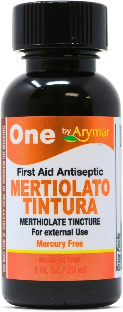 Arymar Mertiolato Tincture 1 fl oz. Minor Cuts, Boates & Burns için Antiseric Çözüm.