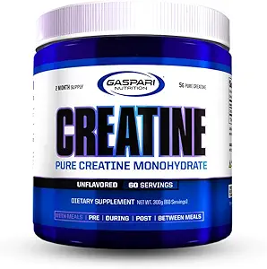 Gaspari Beslenme Saf Kretine Monohidrat, 5g of Pure Kretine, Boost Kas ve Boyut (Unflavored, 60 Hizmet)